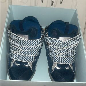 LANVIN Leather Curb Sneakers With Marbled Sole (Pre Owned) + Free Lanvin Scarf